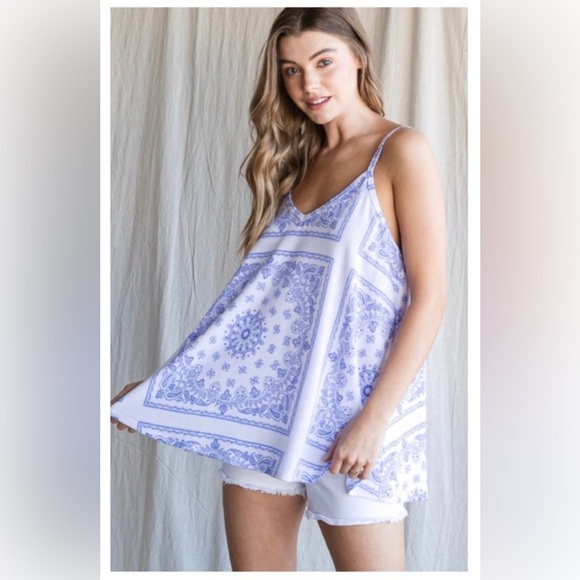 Paisley Spaghetti Strap Top w/ Flowy Hem - Picture 6 of 9